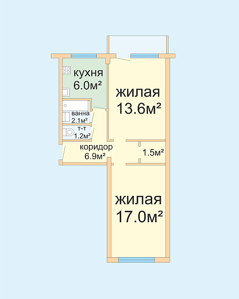 Хорошая альтернатива 1-комнатной квартире - двухкомнатная брежневка в обжитом микрорайоне